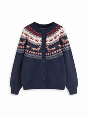 Knit Dachshund Graphic Round Neckline Oversized Cardigan