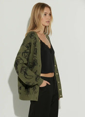 Knit V-neck Mushroom Graphic Cardigan