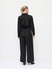 Collar Ruched Wide Leg Shirt Jumpsuit