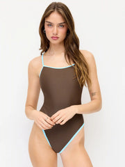 Reversible Colorblock High Stretch Round Neck Contrast Binding One-piece Swimsuit