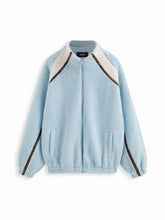 Fleece Stripe Zip Through Oversized Long Sleeve Sweatshirt