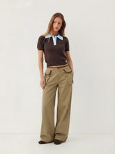 Cider Denim Low Rise Pocket Contrasting Binding Cargo Jeans