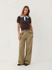 Cider Denim Low Rise Pocket Contrasting Binding Cargo Jeans