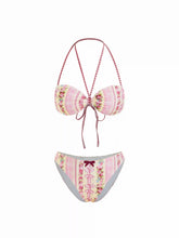 Floral Halter Neck Knotted Bowknot Cheeky Bikini Set