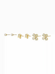3 PAIRS RHINESTONE & FLOWER EARRINGS SET
