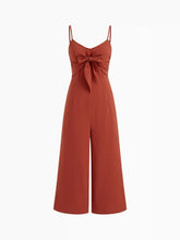 Cotton-blend Bowknot Shirred Cropped Wide Leg Jumpsuit