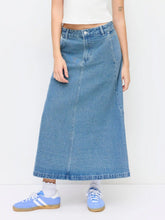 Denim Mid Rise A-line Maxi Skirt