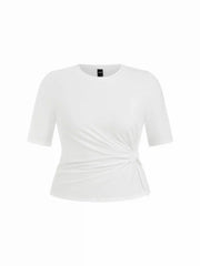 Cotton-blend Ruched Twist Mid-length Sleeve Tee Curve & Plus