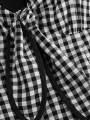 Cotton-blend V-neck Puff Sleeve Twist Knotted Gingham A-line Mini Dress Curve & Plus