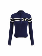 93 Knit High Neck Half Zip Contrasting Binding Top