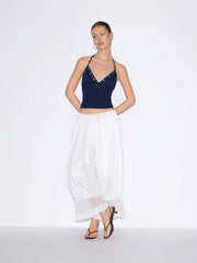 Cotton-blend Floral V-neck Sleeveless Crop