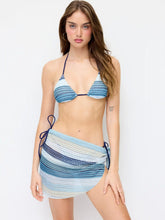 Halter Neckline Striped Tie Side Hollow Out Triangle Bikini Set With Sarong