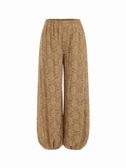 Lace Floral Mid Rise Elastic Waist Balloon Trousers