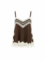 V-neck Lace Panel Split Cami Top