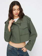 Cotton-blend Collar Zip Through Oversized Crop Jacket