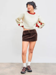 Knitted Round Neckline Strawberry Contrasting Binding Crop Sweater