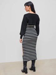 Knit Sweetheart Striped Split Maxi Dress & Long Sleeve Shrug Set