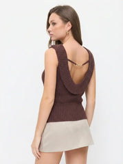 Knit Boat Neck Metal Detail Tank Top