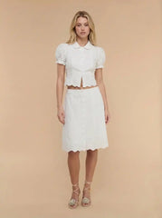 Cotton-blend Jacquard Floral Puff Sleeve Blouse