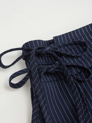 Mid Rise Striped Tie Side Ruched Wide Leg Trousers Curve & Plus