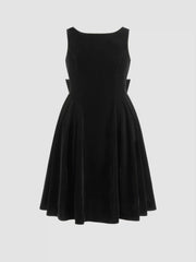 Velvet Boat Neck Bowknot Midi Dress Curve & Plus