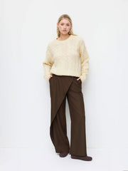 Mid Rise Wrap Straight Leg Trousers