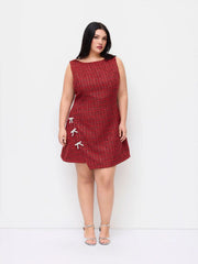 Tweed Boat Neck Rhinestone Bowknot Mini Dress Curve & Plus