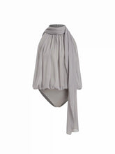 Chiffon Asymmetrical Neck Scarf Detail Sleeveless Bodysuit
