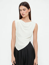 Cotton-blend Cowl Neck Asymmetrical Hem Top