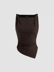 Boat Neck Asymmetrical Hem Ruched Tank Top