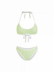 Halter Neckline Gingham Binding Trim Bikini Set