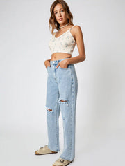 Denim Classic Ripped Straight Leg Jeans