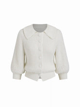 Knit Peter Pan Collar Puff Sleeve Cardigan