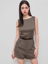 Boat Neck Houndstooth Romper With Belt