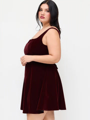 Velvet V-neck Ruffle Tie Back Knotted Mini Dress Curve & Plus