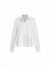 Cotton-blend Collar Ruched Peplum Hem Blouse