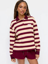 Cotton-blend Stripe Polo Neck Long Sleeve Oversized Sweatshirt