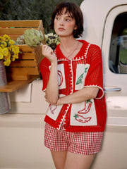 Crochet Fruit Embroidery Oversized Cardigan
