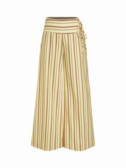 Cotton-blend Striped Knotted Wide Leg Trousers