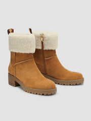 FAUX SUEDE & FUR-LOOK CHUNKY HEEL ANKLE BOOTS