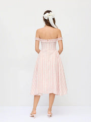 Floral Off-shoulder Ruffle Sleeve Bowknot Flared Midi Dress