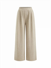 Stand Collar Ruched Asymmetrical Hem Top & Mid Rise Straight Leg Trousers Set