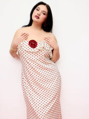 Satin Polka Dot V-Neck Ruffle Maxi Dress Curve & Plus