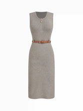 Knit U-neckline Half Zip Midi Dress With Belt