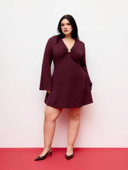 V-neck Bell Sleeve Metal Detail Mini Dress Curve & Plus