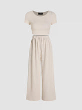 Knitted Short Sleeve Crop Top & Wide Leg Trousers Set