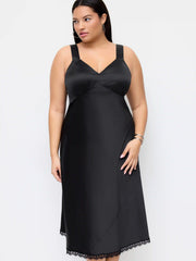 Satin Sweetheart Neckline Lace Trim Midi Dress Curve & Plus