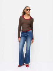 Stretch Cider Denim Low Rise Washed Flared Jeans