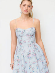 Textured Sculptural Floral Sweetheart Floral High Rise Flared Midi Dress