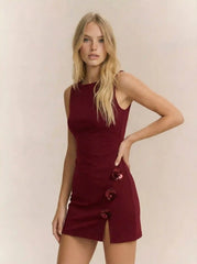 Boat Neck Floral Split Mini Dress